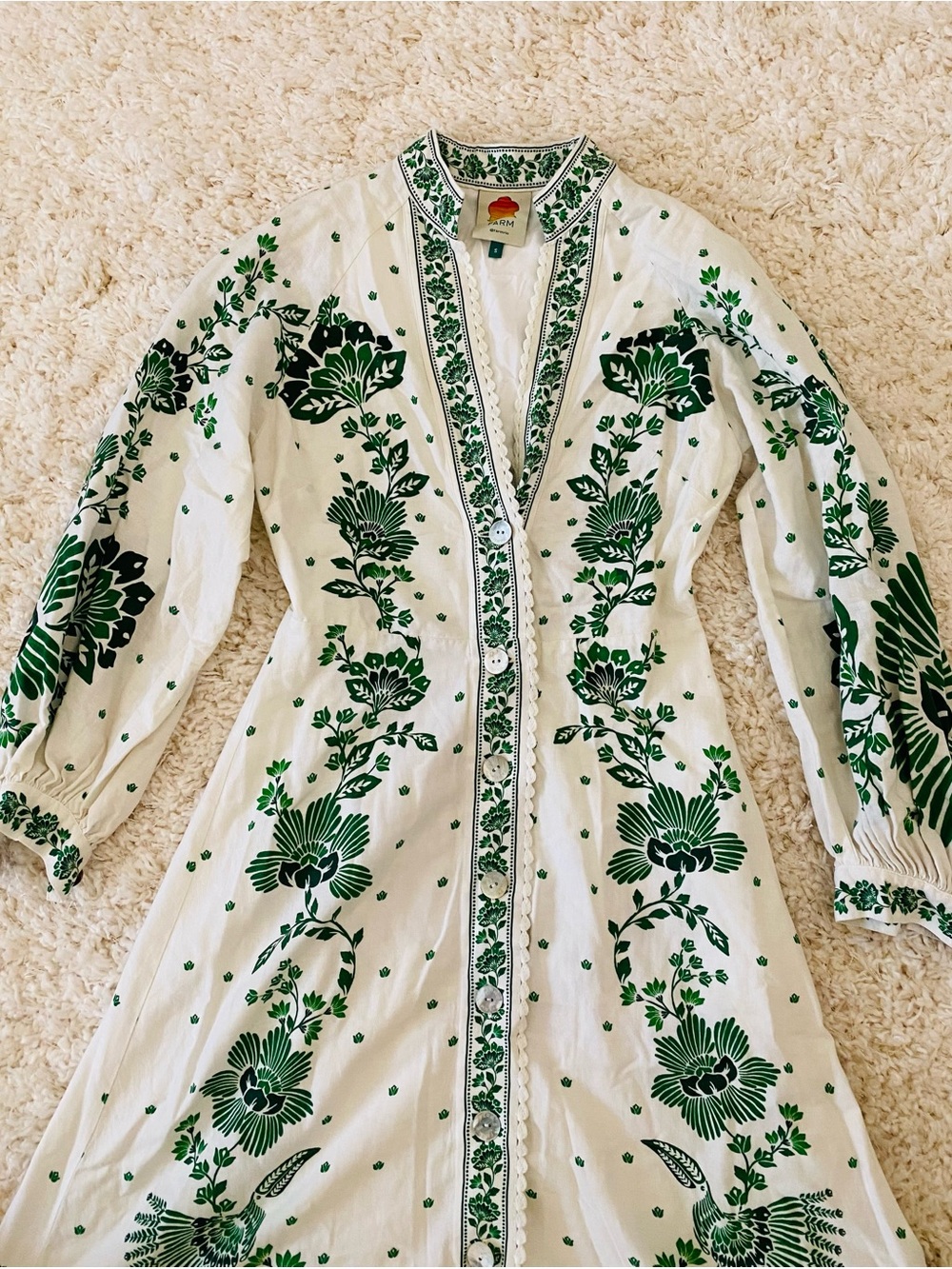 Farm Rio Forest Soul Long Sleeve Green and White Floral Maxi Dress - Picture 2 of 10